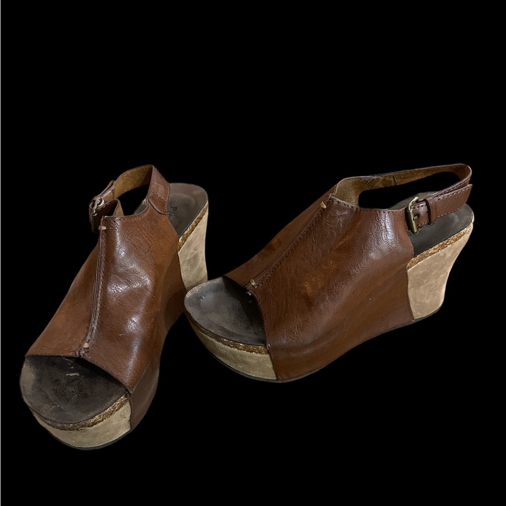 Brown Pierre Dumas cork slide on wedges 6.5 so comfy & cute